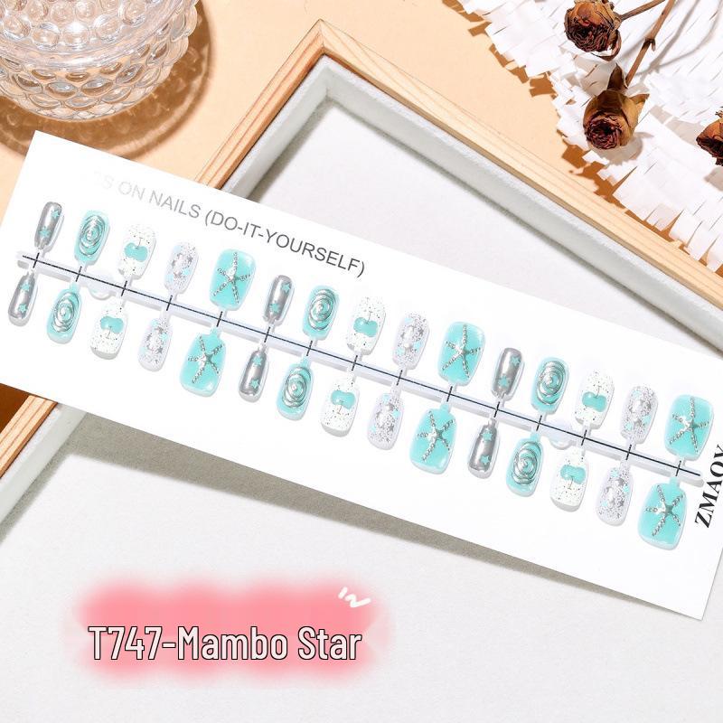 Mambo Star Mint Green 3D Cat Eye Nail Stickers - Fresh & Cute, Silver-Plated, 30 Pcs S/S/S