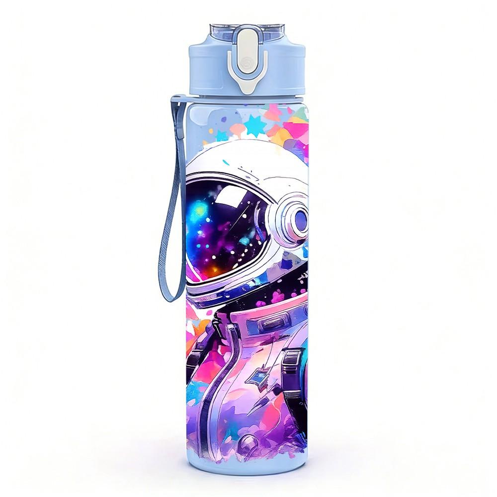 1PC Space Astronaut Galaxy Color Print 750ml Color Plastic Sports Water Bottle Leakproof Flip Straw Lid Suitable for Sports Office Home Use