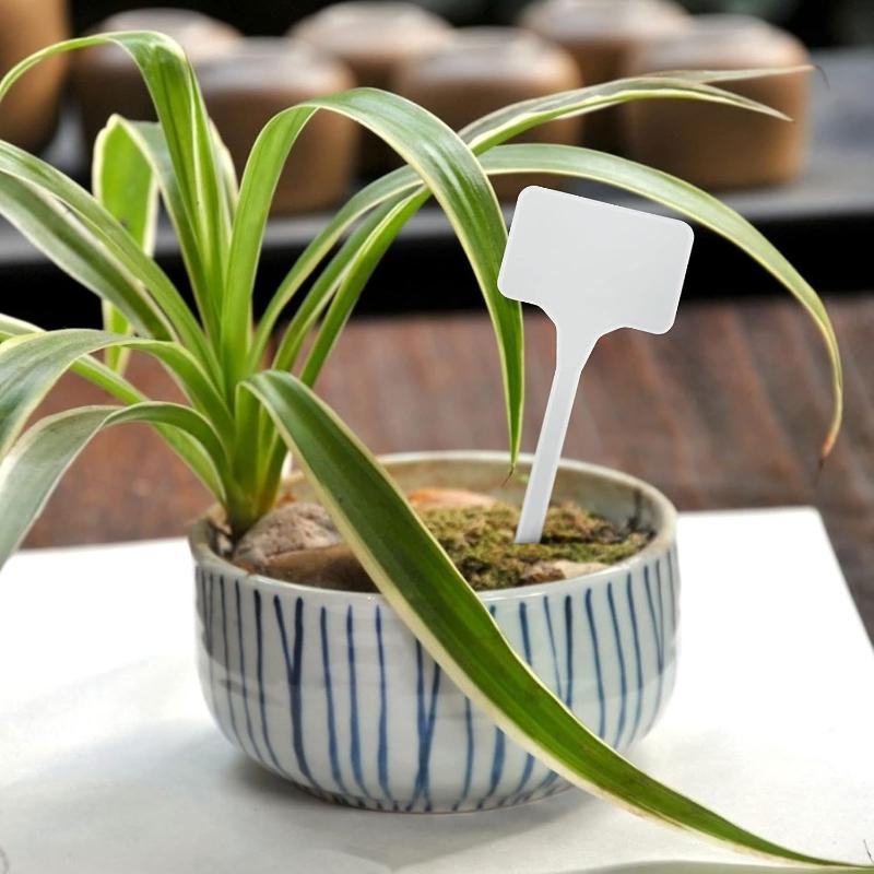 35pcs White T-Shaped Plastic Plant Tags For Outdoor Flower Beds Potted Plants Thickened Extra Large Long Handle Labels