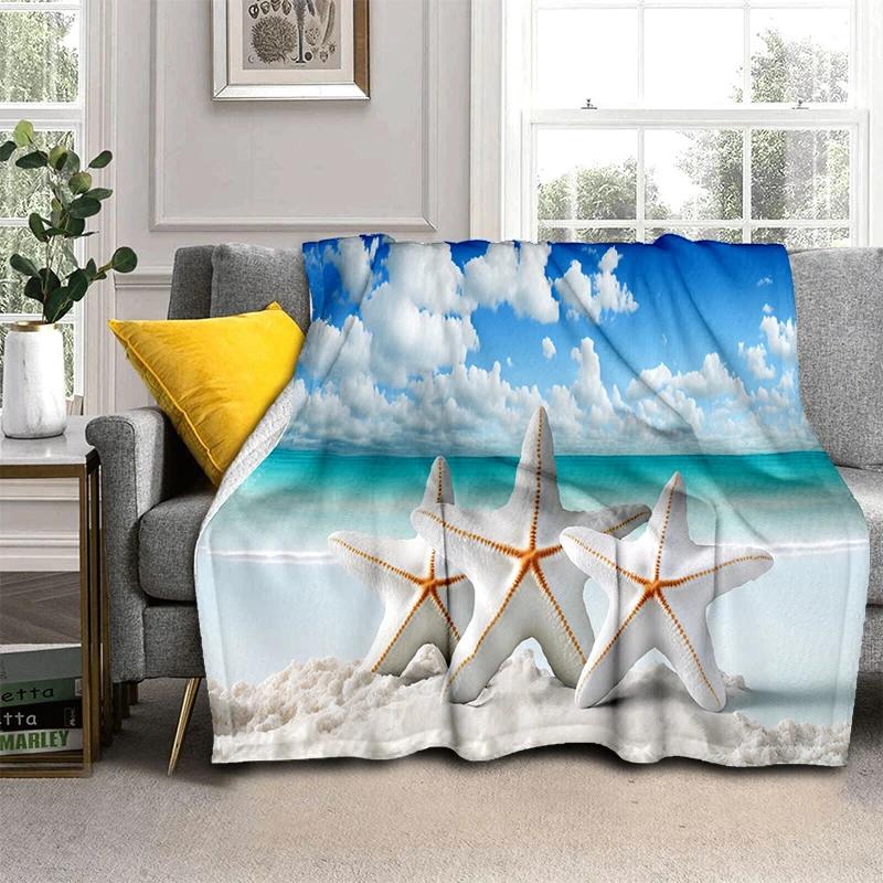 3D Starfish Beach 29 Style Shell Sea Star Sand Cartoon Blanket,Soft Throw Blanket for Home Bedroom Bed Sofa Picnic Office Cover