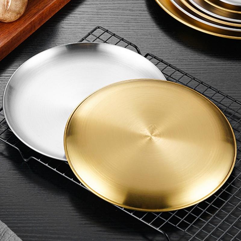 Plate Tray Dining Tray Steak Plate Korean Stainless Steel Circular Barbecue Plate