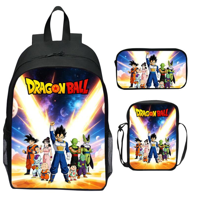 Dragon Ball Aufdruck Rucksack Set 3-teilig, Cartoon Schultasche für Kinder, Leichte Ergonomische Große Kapazität Kinder Buchertasche
