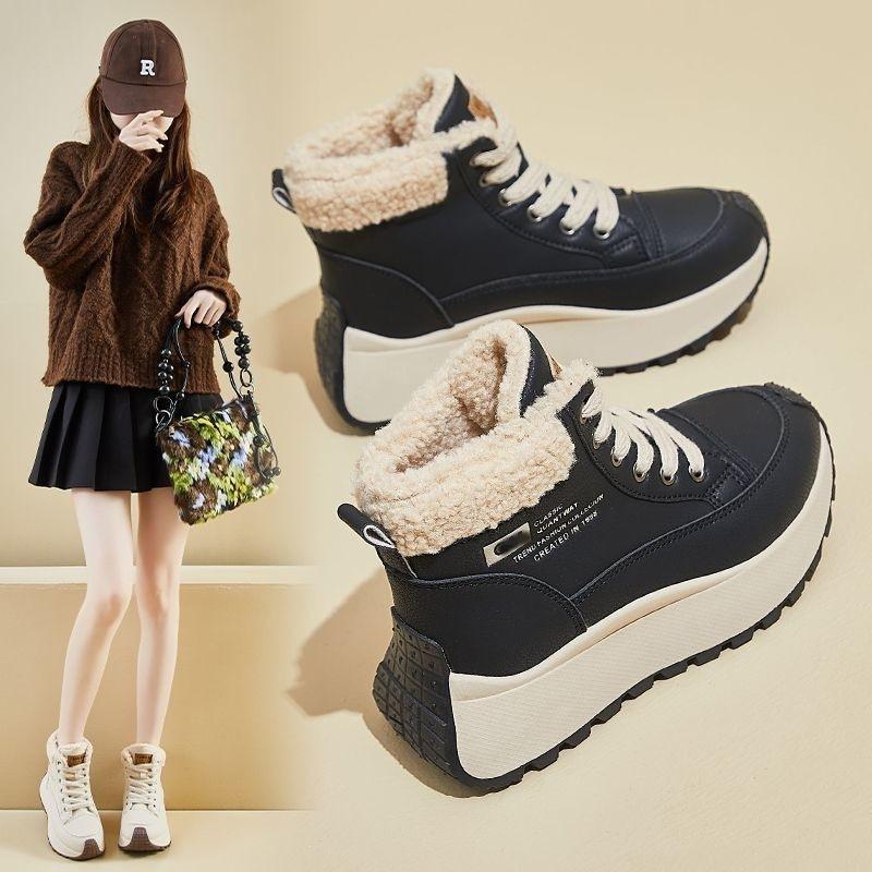 Fleece thickened snow boots for winter wear outside, non-slip, warm and cold-proof cotton shoes, high-top warm dad shoes