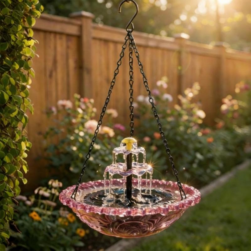 Cascading Hanging Bird Bath Fountain Solar Hanging Bird Feeder With Waterfall Effect For Backyard And Garden