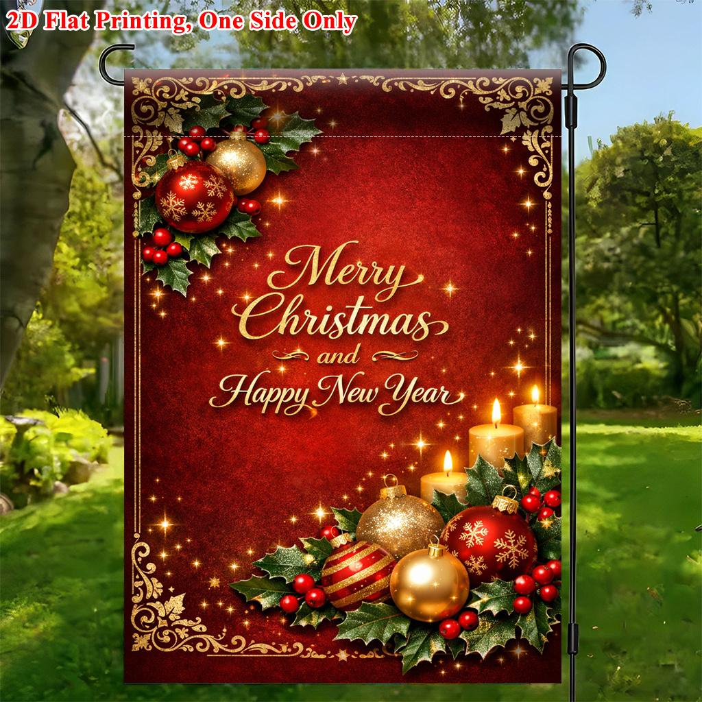 2D Flat - 2D Flat Printing Garden Flag 1pc, Christmas And New Year Wishes Garden Flag - Single-Sided Print, Durable Polyester Outdoor Decor for Home A