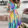 Fashion Women's Casual Lapel Printed Seven-Part Sleeve Dress Long Dress