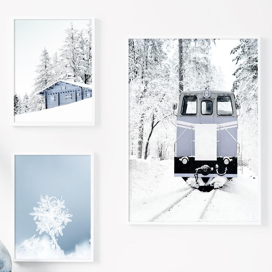 Winter Snow Forest Pineta Cattle Landscape Wall Art Canvas Painting For Living Room Decor Nordic Posters AndPrints Wall Pictures