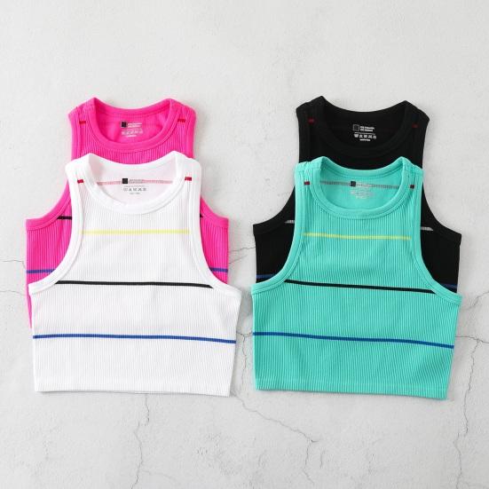 Damen Gestreiftes Tanktop Ärmellos Rundhalsausschnitt Slim Fit Weste Sommer Gerippt