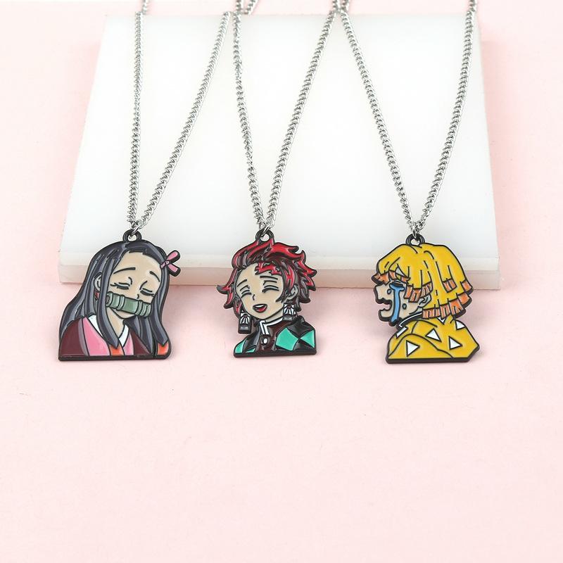 Cosplay Anime Accessory Kimetsu No Yaiba Pendant Necklace Tanjiro Kamado Spray Paint Oil Drop Alloy Charm Jewelry