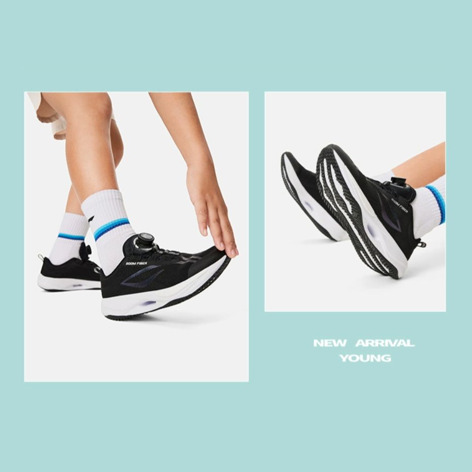 Li Ning Kids Lightweight Running Shoes Kids Sneakers Black White YKFU034-5