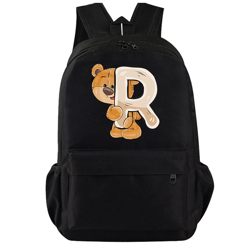 Cartoon Little Bear 26 Englische Buchstaben Rucksack Teenager Schultasche für Mädchen Jungen Rucksack Große Kapazität Büchertasche für Kindergeschenke