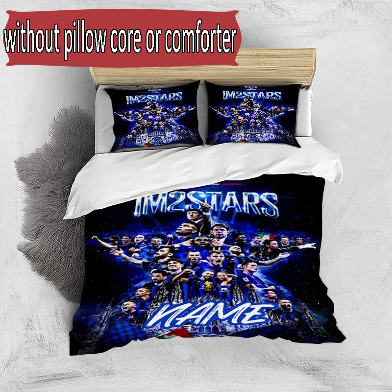 3pcs Duvet Cover Set (1*Duvet Cover + 2*Pillowcase, Without Core), Custom Name Football Club Internazionale Pattern Bedding Set, Home Bedroom Decor Gi