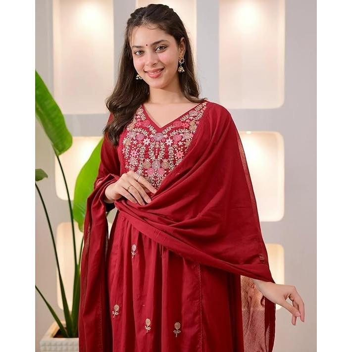 Dámský etnický indický set Kurti, kalhoty a Dupatta z viskózového hedvábí pro společenské události