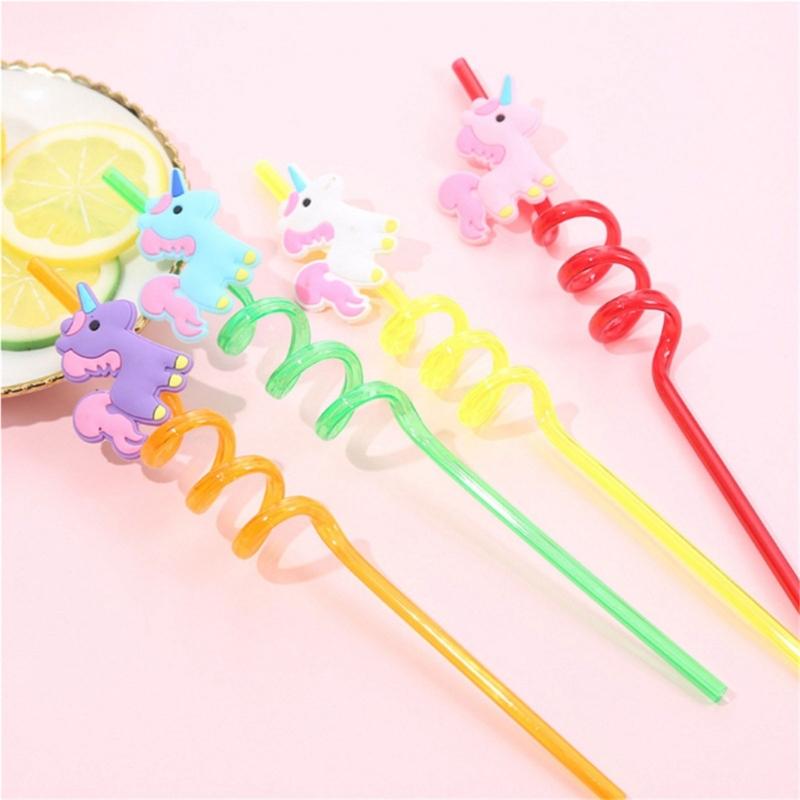 Pack of 4 Reusable Unicorns Straws Animal Theme Plastic Drinking Straw for Kid Baby Shower Birthday Party Supplies Gift