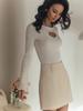 Heart Cut Out Ribbed Knit Tops for Women Autumn Elegant Flare Sleeve Sexy Slim Tops Basic Pullovers Streetwear