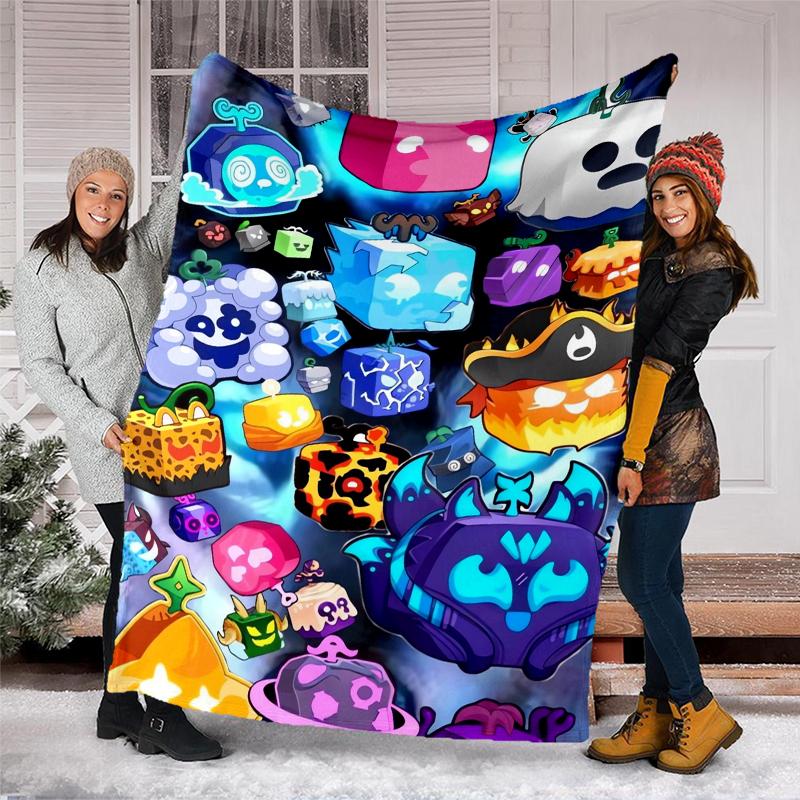 Coperta Stampata Tema Blox Fruits - Perfetta per Divano, Letto, Viaggio e Uso Esterno | Lavabile in Lavatrice, Accogliente e Durevole.