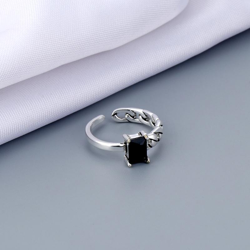 

CIAXY Rectangular Black Agate Rings for Women Geometric Design Open Ring Thai Silver Luxury Jewelry Gifts resizable