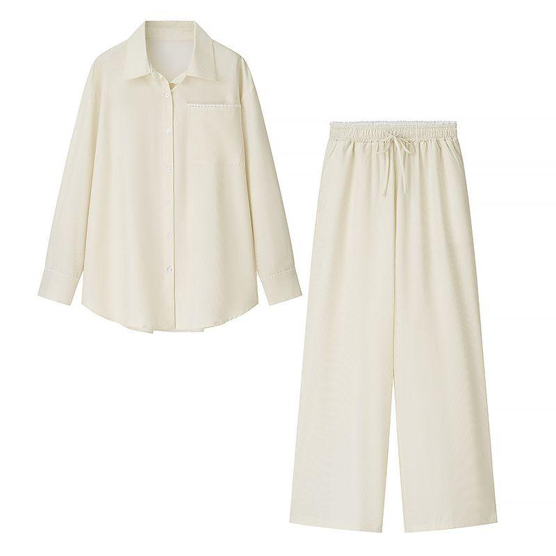 Kaslead New Women clothes Western Style Fashion Multicolor Stripe Shirts Top Casual Trousers Set