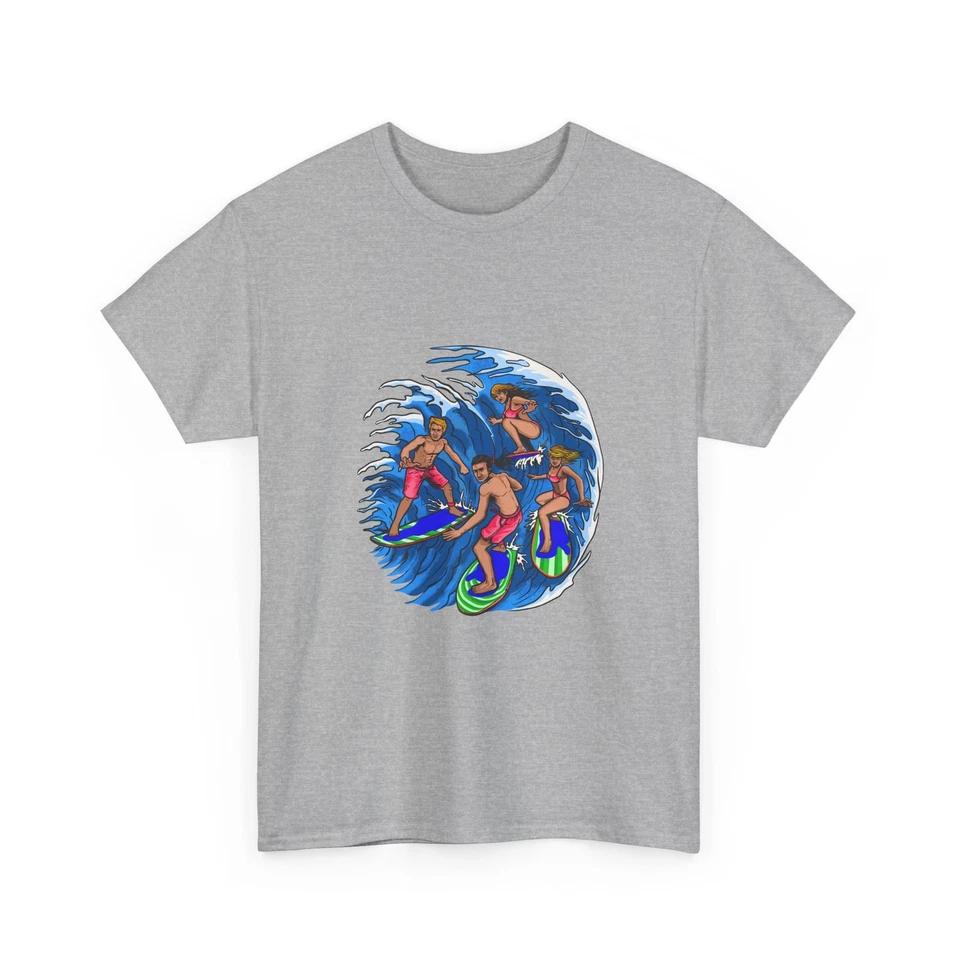 Surfers Riding Wave T-Shirt | Surf Crew, Beach Vibes, Summer Vacation T-Shirt 3XL