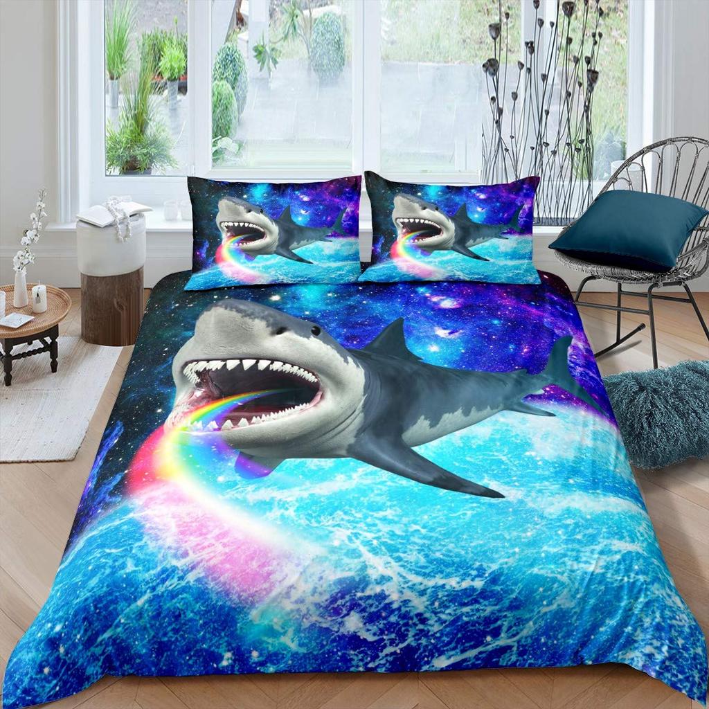 Deep Sea Shark Duvet Cover Set Black Shark Bedding Sets Underwater World Ocean Life Comforter Cover Set For Boys Men Queen Size