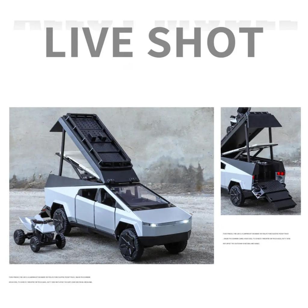 1/32 Tesla Cyber the Truck Pickup Alloy Camping RV Car Model Diecasts Metal Toy Van Motorhome Touring Car Model Sound Light Kids Gifts