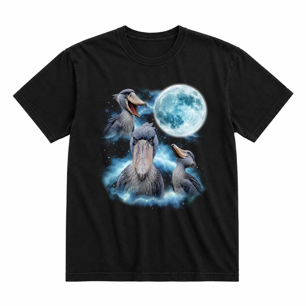 Shoebill Stork Moon Graphic Tee, Retro Bird Wildlife T-Shirt, Shoebill Lover Gift