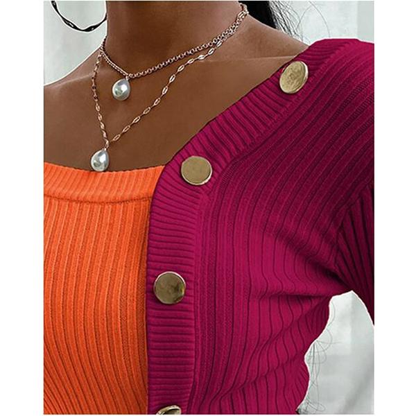 Podzimní a zimní dámská móda Pletený top s dlouhým rukávem Ležérní pletenina Svetrová halenka větší velikosti