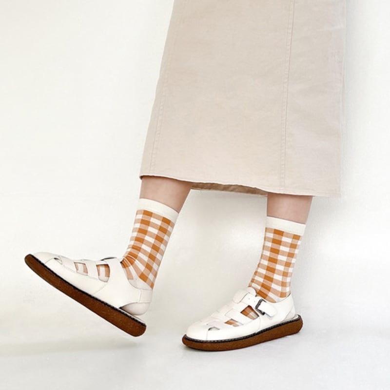 YELLOWSOCKS LINE CHECK BROWN