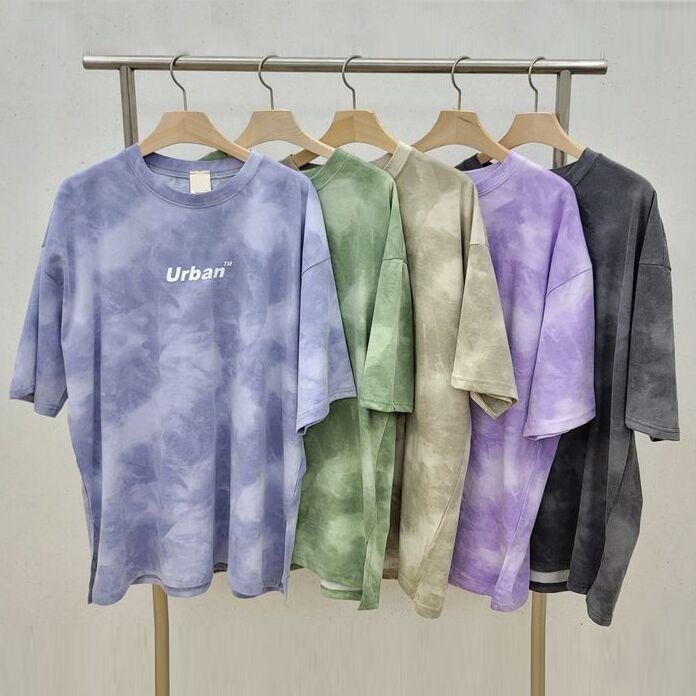 Damen T-Shirt Shorts Anzug Set Lässiges Batik Muster Lockeres T-Shirt und Weite Mittellange Shorts Mit Taschen Damen Weiche Sommer Shorts Sets