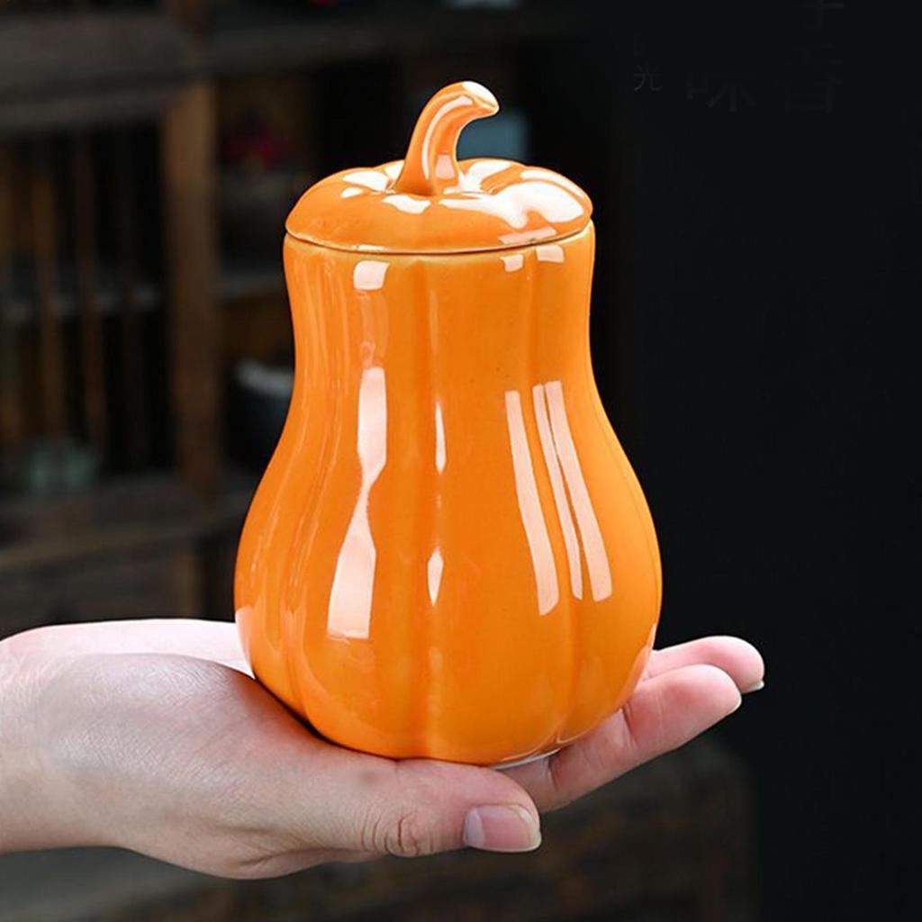 Halloween pumpkin tea jar Fall Candy Container with Lid Ceramic Sealing Storage Canister for Dried Fruits Loose Tea Collectors