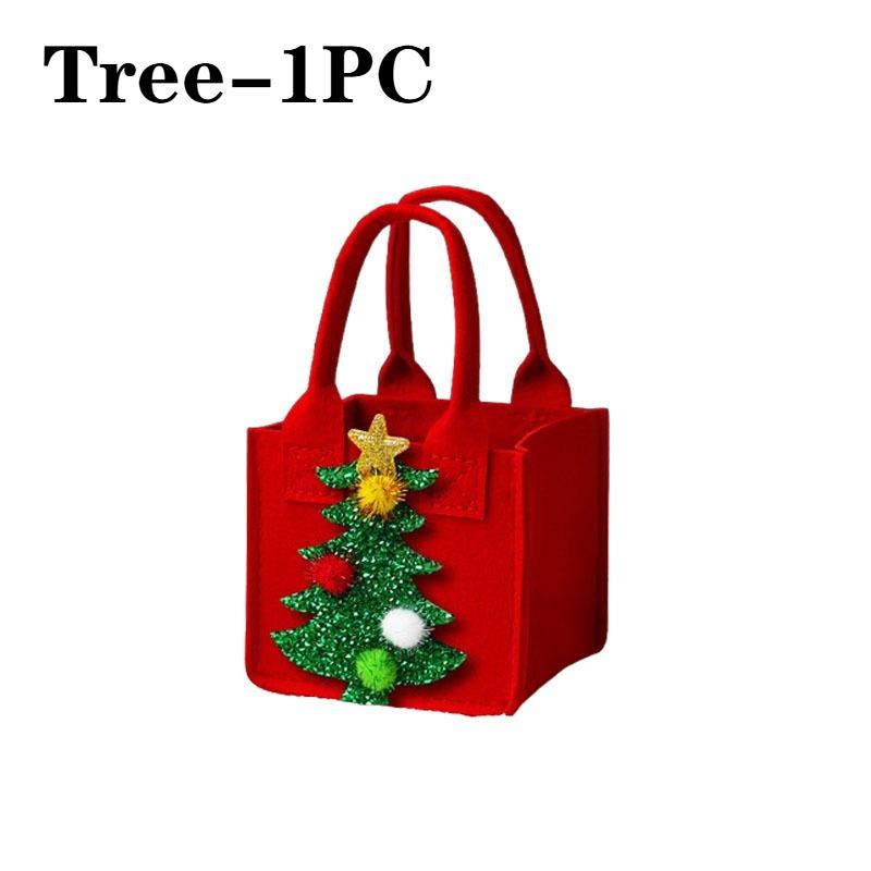 Christmas Gift Bag Santa Reindeer Design Durable Handbag Green Red Felt Texture Top Opening Ring for Kids Candy Gifts