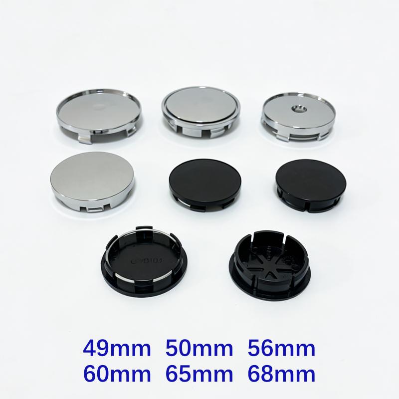 4 pezzi 68mm 65mm 60nmm 56mm 50mm 49mm 48mm Nero Cromo Argento Base Vuota Coprimozzo per Modifica Auto Universale Senza Logo Coprimozzo