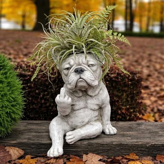 Bulldogge Hund Pflanzgefäß Lustiger Mittelfinger Hund Harz Blumentopf Niedliche Tierform