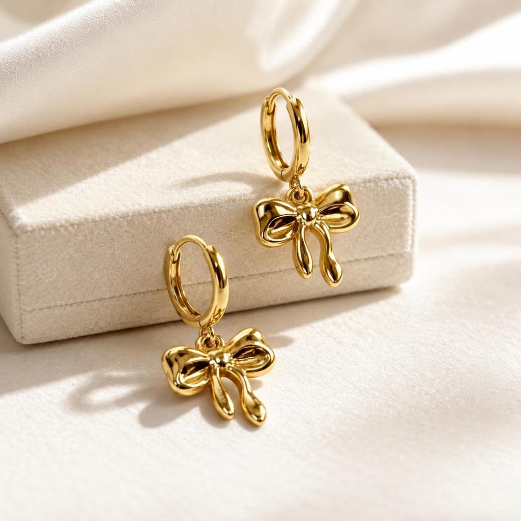 European Chic Gold Bow Earrings - Stainless Steel, High-Class Temperament