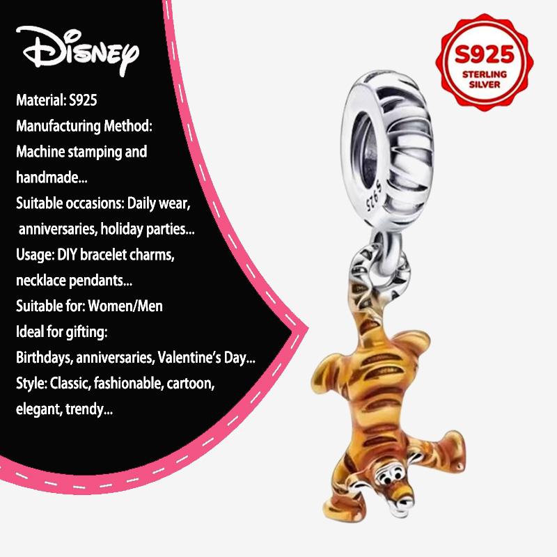 New Disney 925 Silver Winnie & Stitch Charms for Bracelet Necklace DIY Jewelry Gifts Holiday Party