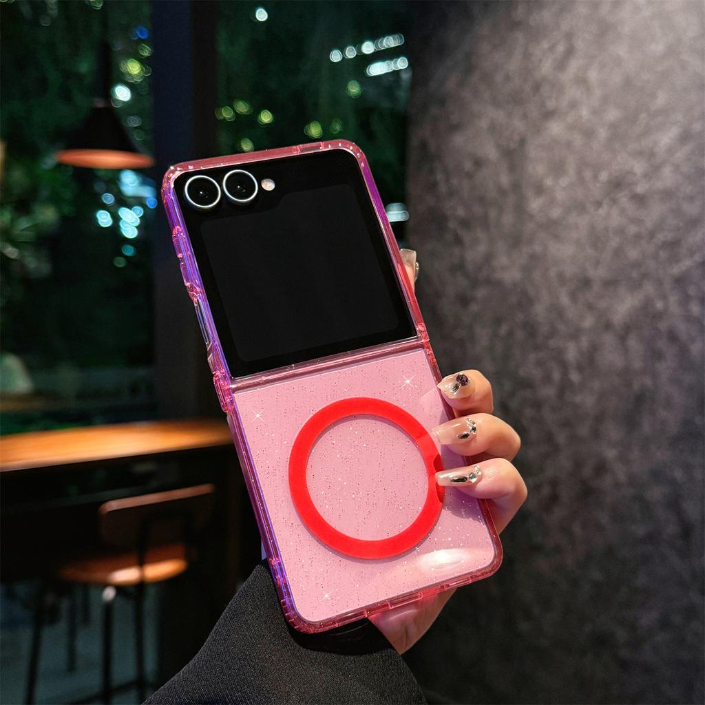 Suitable for Samsung Z Flip7 Folding Screen Mobile Phone Case Flip6 Transparent Flash Powder Magnetic Starry Sky FLIP5 Protection Case