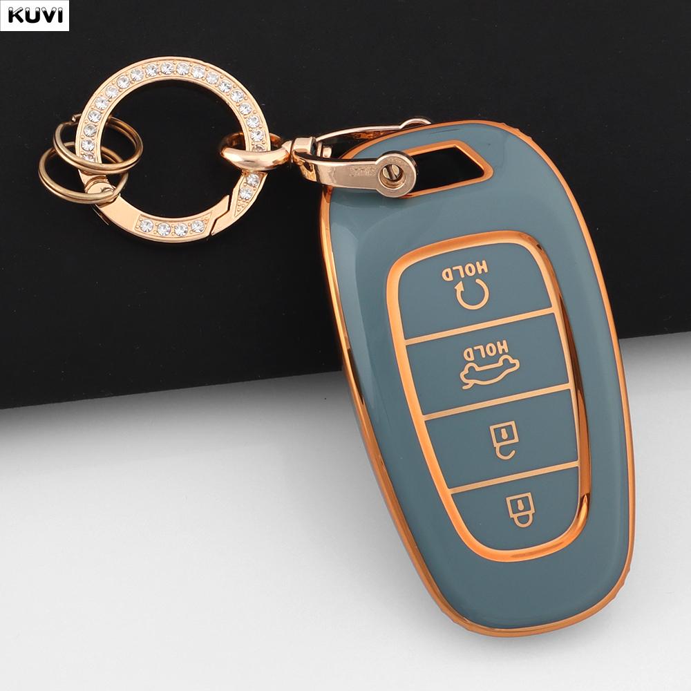 For Hyundai Santa Fe Tucson 2022 NEXO NX4 Atos Prime Solaris 2021 TPU 4 Button Car Remote Key Case Fob Keychain Auto Accessories