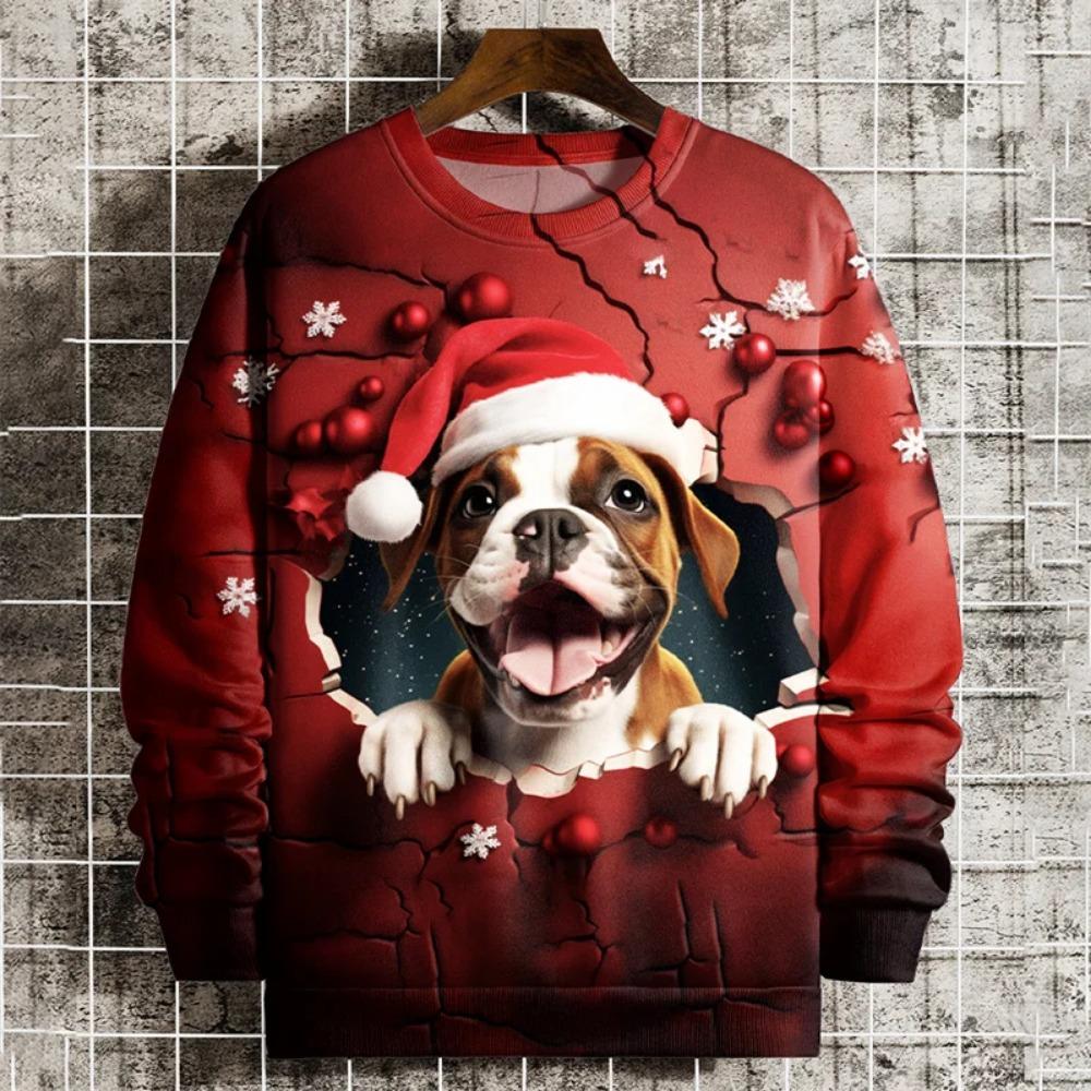 Christmas Element Pattern Men's Sweatshirt Santa Claus 3D Print Pullover Autumn Women Crew Neck Hoodie Long Sleeve Kids Tops