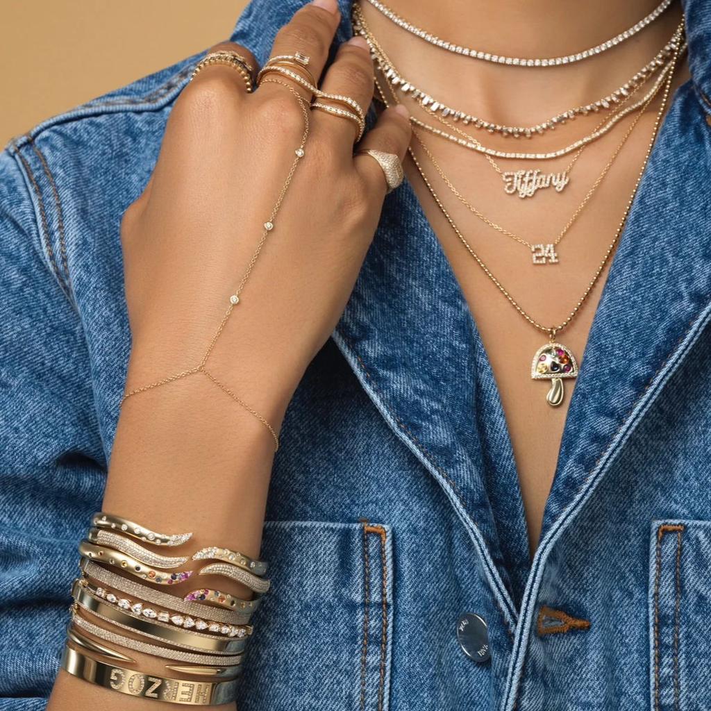 Bracciale a Catena da Mano da Donna in Argento 925 Gioielli Raffinati Geometrico Rotondo con Lunetta Zirconi Cubici Scintillanti