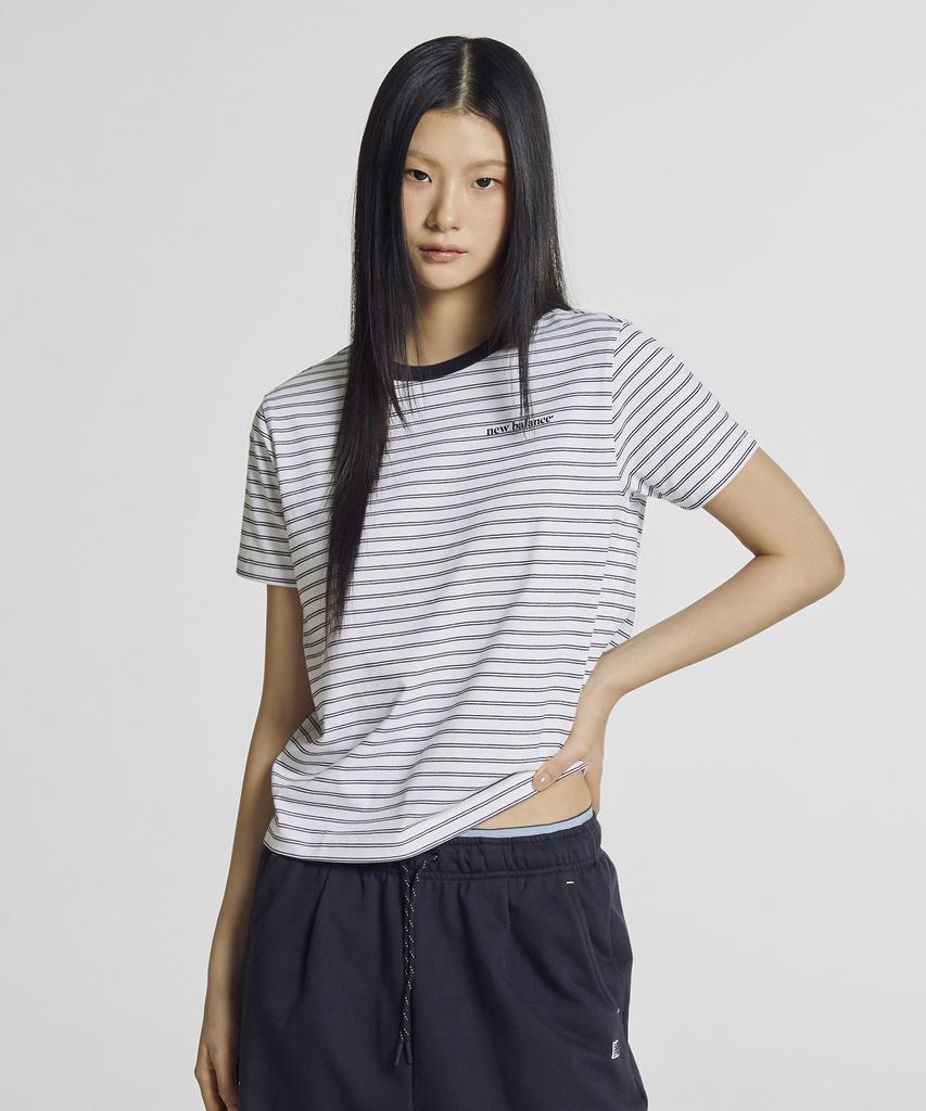 Nyuballanseu Nbneg3W422 / Women Essential Basic Striped Short Sleeve T-Shirt (Navy)