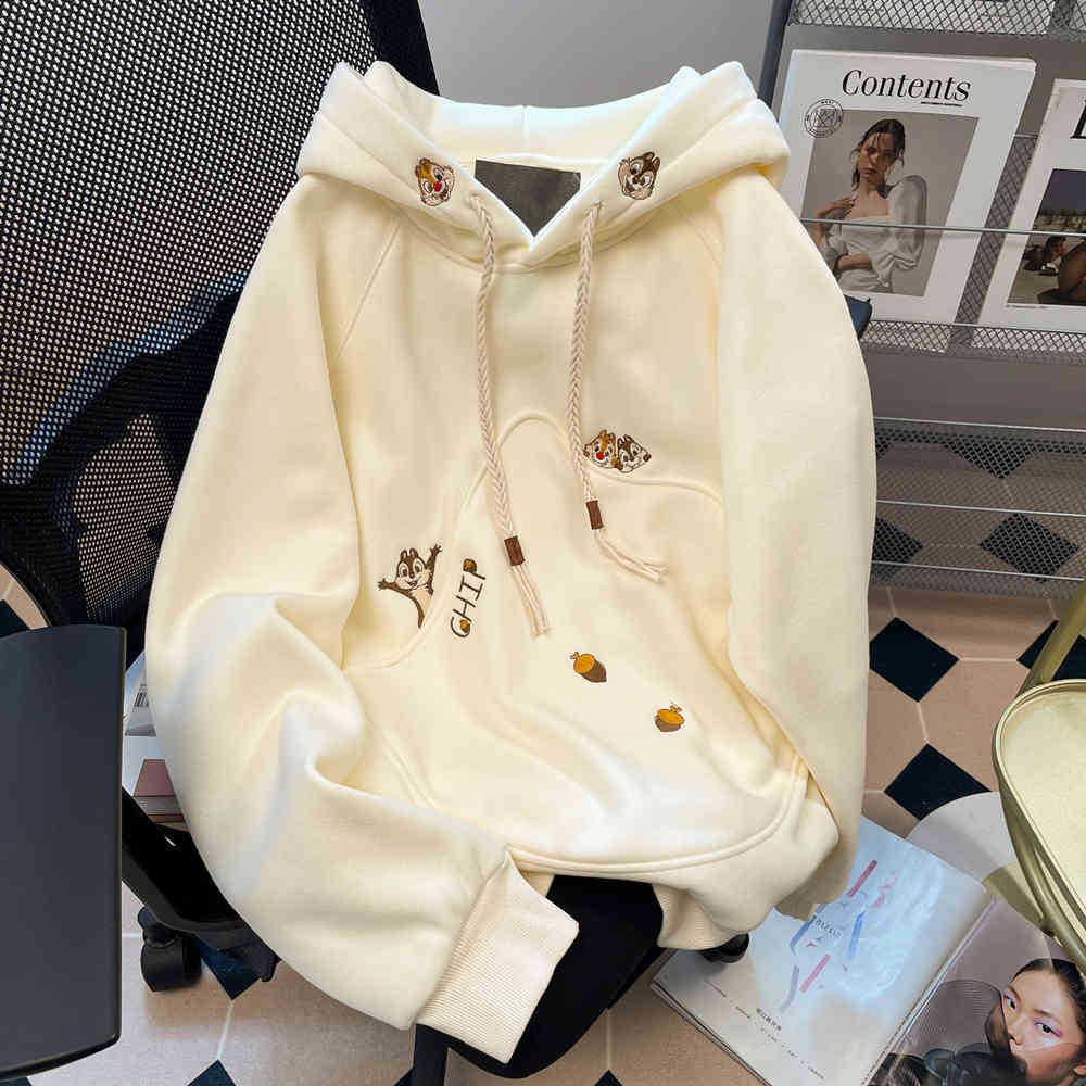 Japanese Chic Unique Embroidered Hooded Sweater Women's Fleece Lazy Wind Cute Age Reduction Jacket