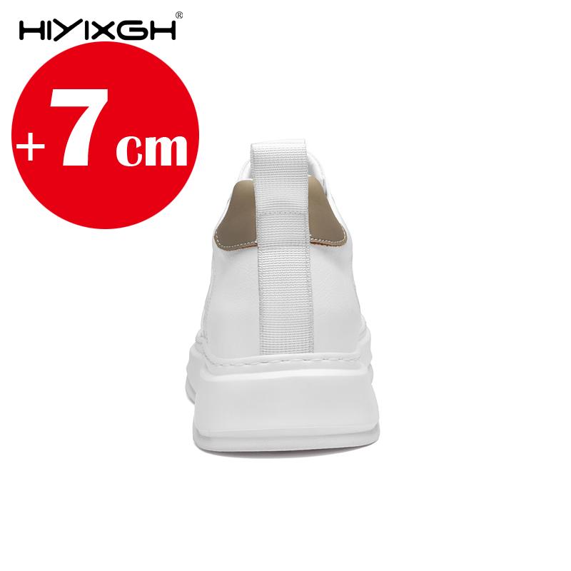 Nové bílé párové ležérní platformové tenisky se 7cm zvýšením výšky, lehké s tlustou podrážkou, mladistvé a stylové kožené boty s výtahem