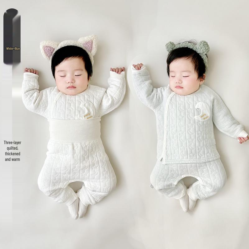 Jingqi Kids Quilted Cotton Warm Two-Piece Set for Boys and Girls - Autumn/Winter Underwear and Pants