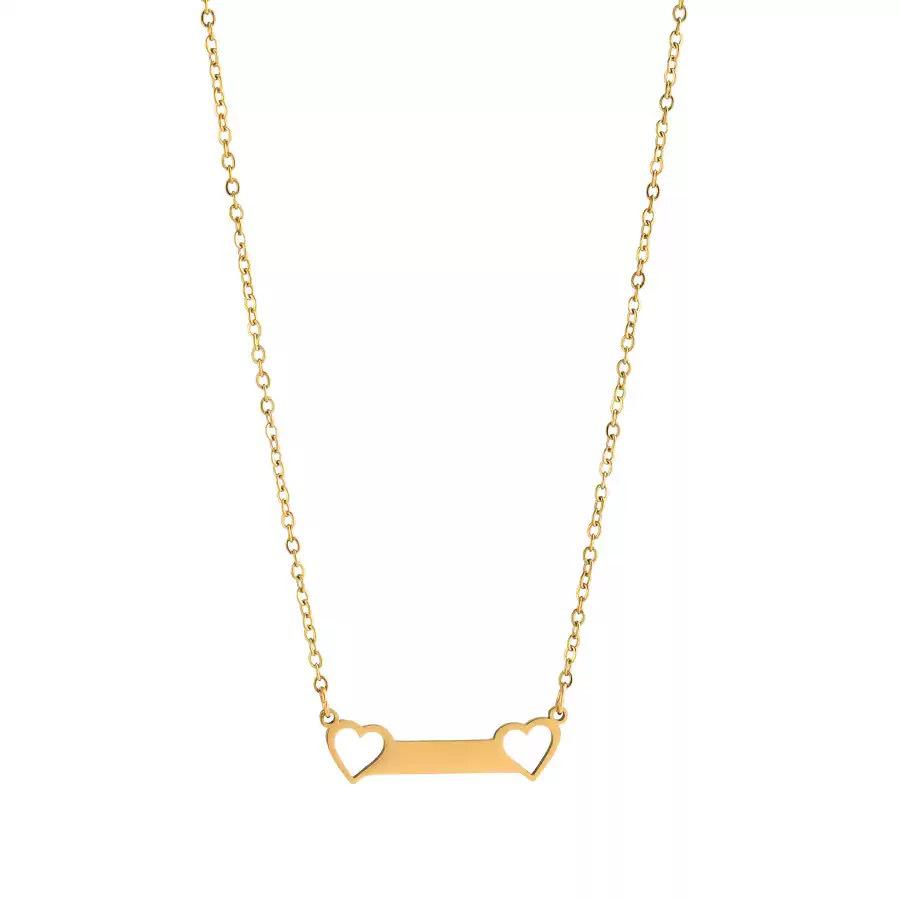 European Bestseller Stainless Steel Horizontal Bar Necklace with Hollow Heart & Name Engraving Option