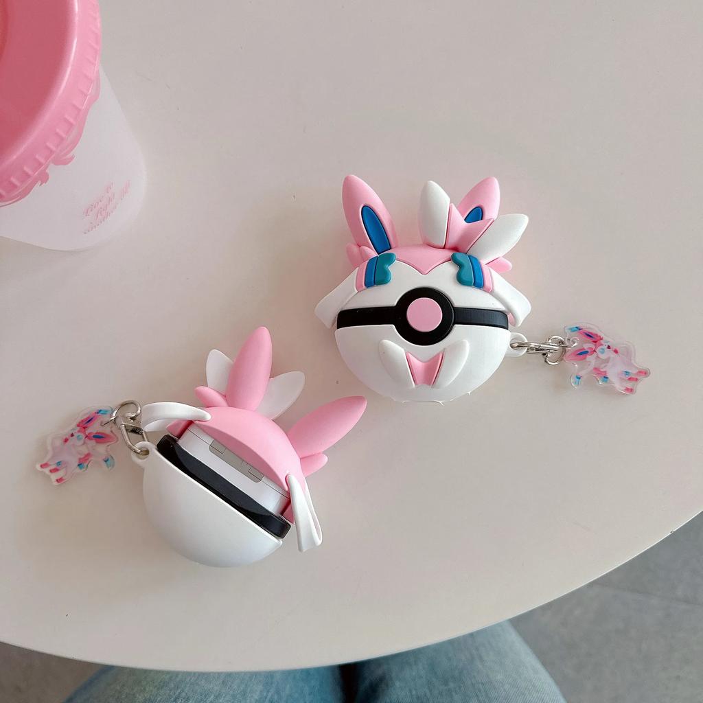 For Airpods 4 Case 2024,Pokemon Sylveon Ball Shockproof Protective Earphone Silicone Cover For Airpod 4 Case Keychain Girl Funda