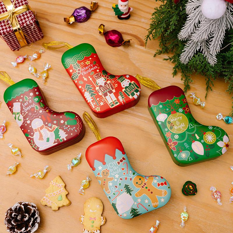 Elegant European American Style Christmas Socks Decorative Metal Gift Boxes For Seasonal Cheer