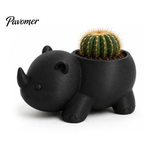 Easy Clean Small Flower Pot Cute Rhinoceros Planter, 3D Printed Rhino Pot, Decorative Animal Shape Planter Plant for Succulents Cactus Houseplants