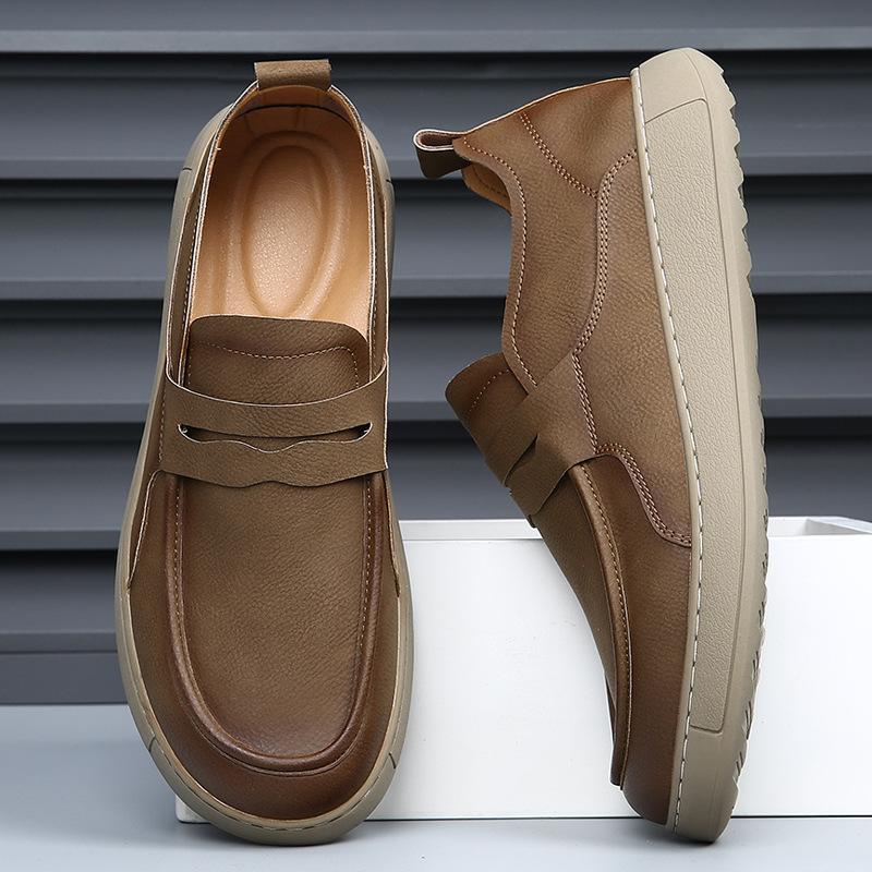 Leather Men's Shoes Spring New One-pedal Shoes Men's Breathable Retro Versatile Casual Leather Shoes Men's Loafers Tide
