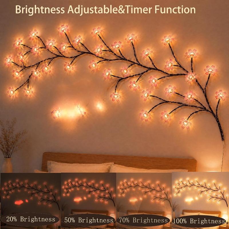 Rosa Pflaumenblüten-Rankenlampe LED-Blütenzweiglicht mit Fernbedienung 8 Modi Girlande für Schlafzimmerwand Innen Hochzeits-Weihnachtsfeier-Dekoration