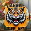 Vintage Tiger Metallschild Flach 2D Aluminium Wandkunst Brüllende Tierwelt Gefahrenwarnung Dekoration